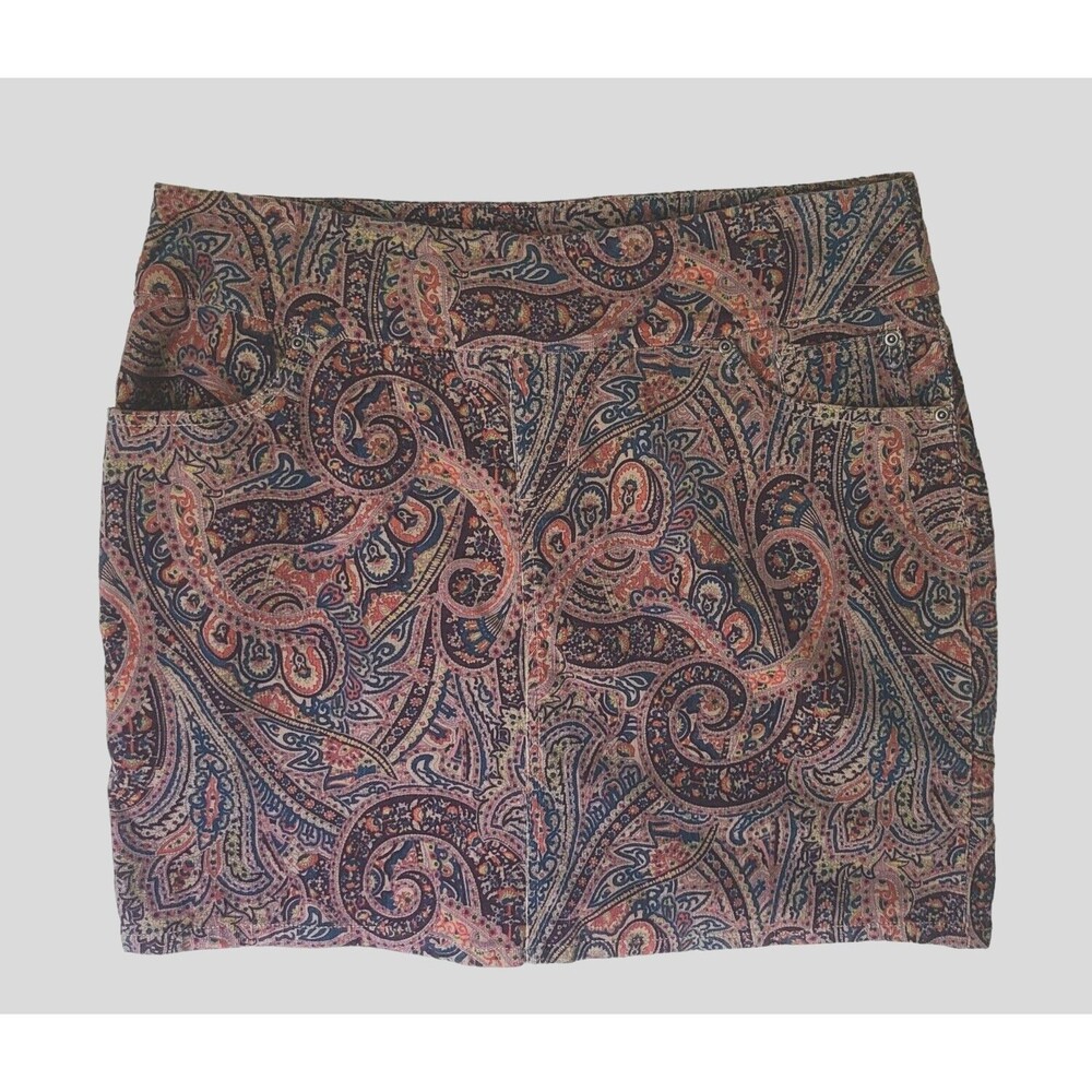 Chadwicks Skirt Womens 16 Petite Short Pink Paisley Stretch Pocket Corduroy Slit